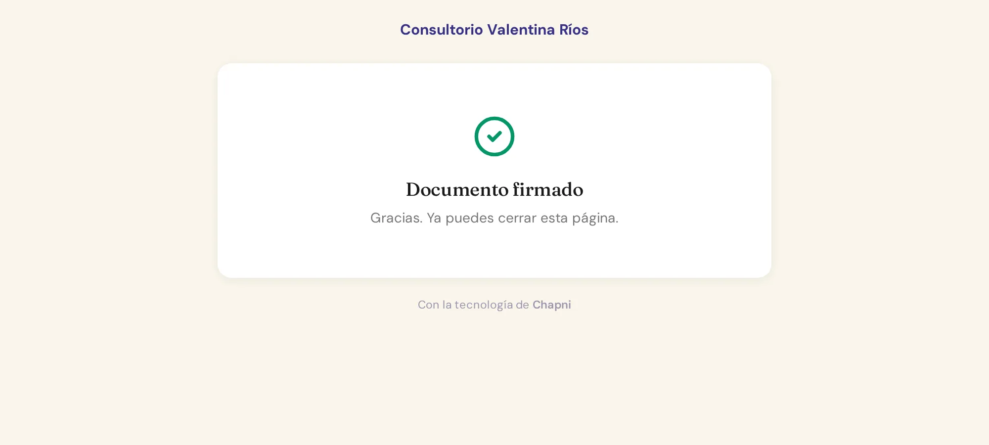 Confirmación de documento firmado para el paciente