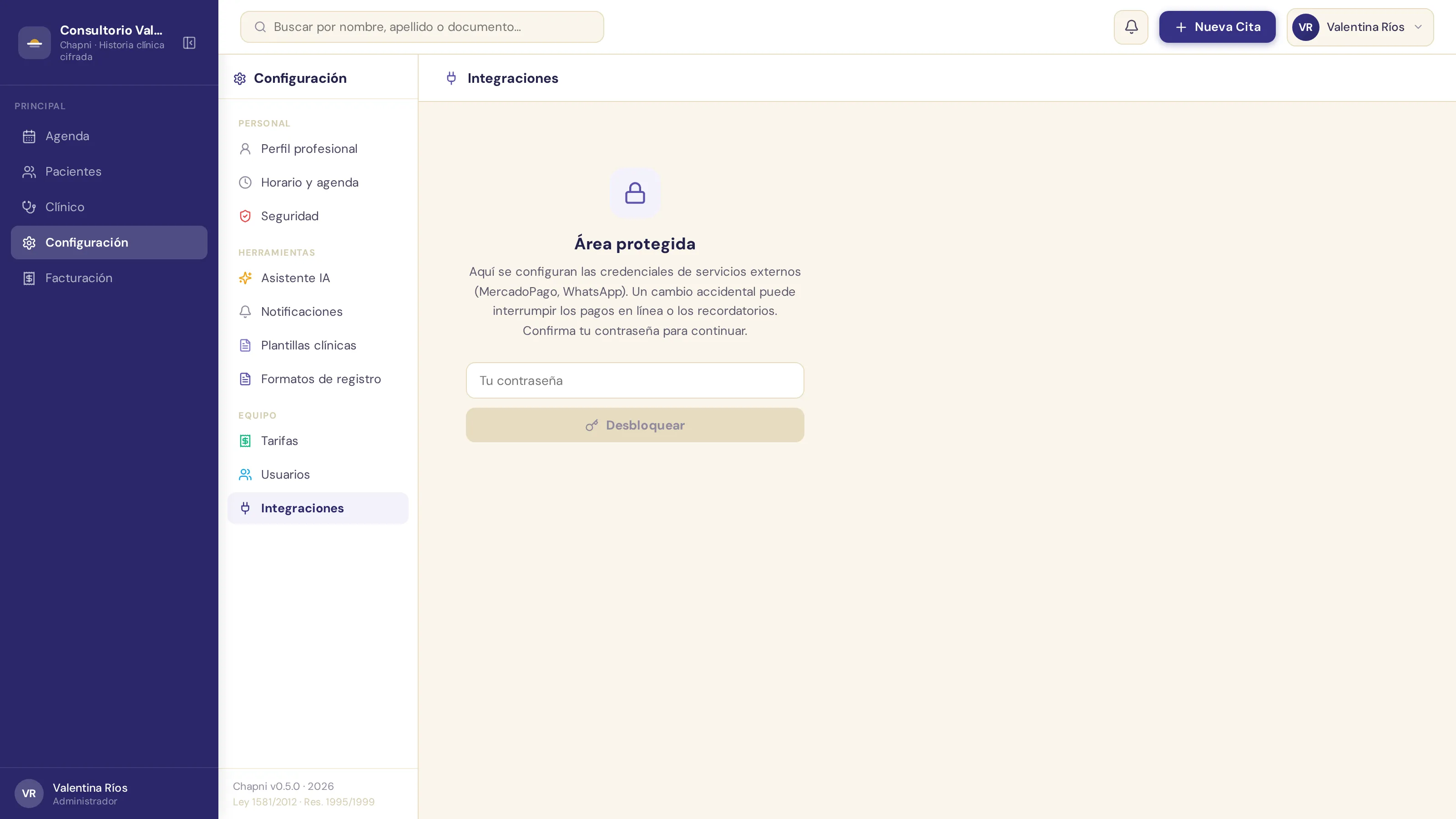 Área protegida de integraciones: pide la contraseña de nuevo antes de editar credenciales
